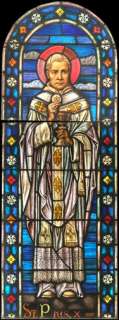 Antique Saint Pius X Stained Glass Window  