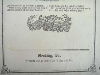 1870 antique FRAKTUR baptism cert KLEIN millersburg pa  