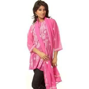  Fuchsia Chikan Embroidered Kurti Top with Stole 