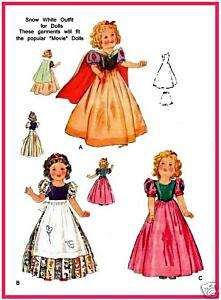 579 COSTUMES SNOW WHITE DOLL PATTERN OLD 16  