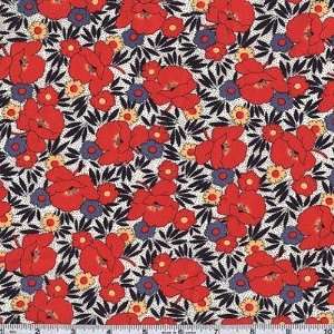  45 Wide Rosies Blossoms Garden Red Fabric By The Yard 