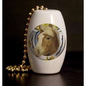  Horse in Horse Shoe Porcelain Fan / Light Pull