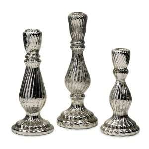   Set of 3 Weathered Silver Fluted Votive Candle Holders