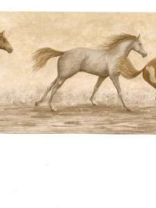 Wallpaper Border Running Wild Horses on Cream  