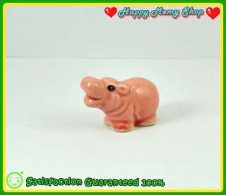 Miniature Cute Pink Hippo Porcelain​ Figurine Ceramic Animal Statue 