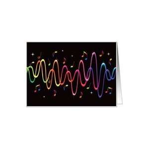  Funky rainbow sound waves with musical notes and stars 