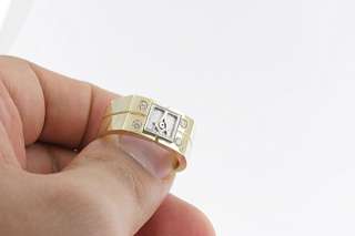 New 10K Masonic Freemason Ring Solid White and Yellow Gold Diamonds 