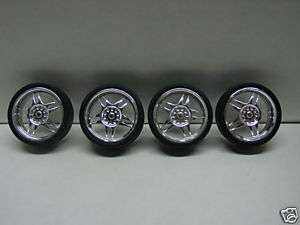 Set of Four Chrome 1/24 Scale Rims and Tires  