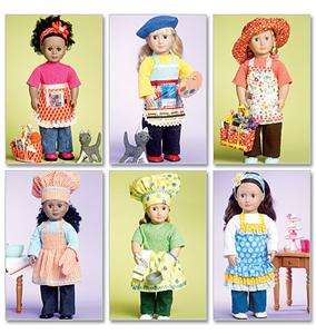 New Pattern 6451 Doll Clothes Assorted Aprons fit American Girl +18 