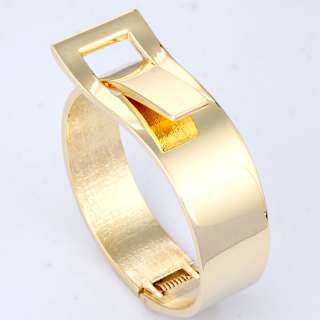 fashion new design golden chunky oblong rectangle spring cuff bracelet 