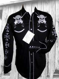 Skull Gun Rockmount Western Cowboy Shirt S Black Custom  