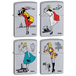 Zippo Lighter Set   Windy Girl 1930s, 1940s, 1950s, and 1960s, Pack of 