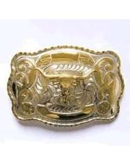 Big Western Bull Gold and Silver Belt Buckle