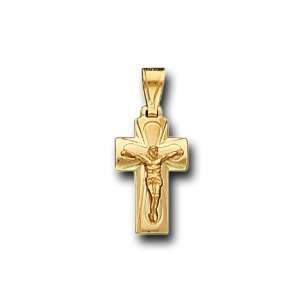  14K Solid Yellow Gold Jesus Cross Crucifix Charm Pendant 