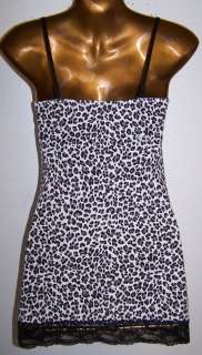 Leopard Black/White Lace Chemise Babydoll Cotton Top L  