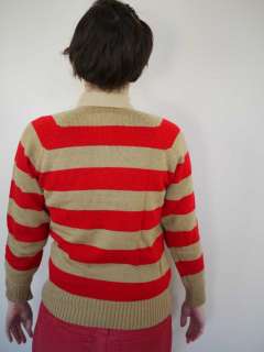 Vtg 70s Punk Stripe Knit Boyfriend Sweater Shirt S  