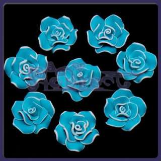 Vintage Blue Polymer Clay Rose Flower Loose Bead 10 Lot  