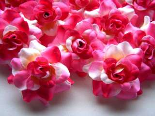 12X White & Pink Roses Artificial Silk Flower Head Lot 1.75 for Clips 