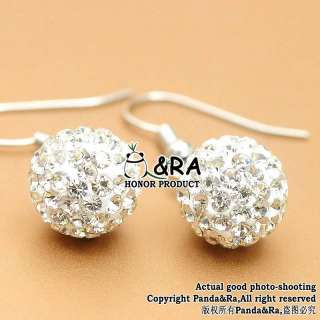 White Style Disco Ball Swarovski Crystal Bead Earring Studs Dangler 