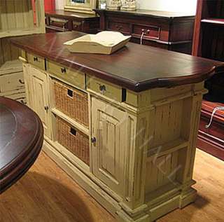 Solid Mahogany Wood Kitchen Island with Baskets Painted or Stain 