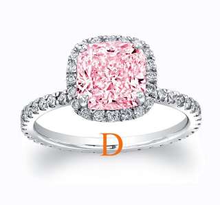 Fancy Light Pink GIA Diamond Cushion Cut Eternity Ring Set in Platinum 