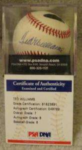TED WILLIAMS PSA/DNA AUTOGRAPHED CUBED BASEBALL NM 7  