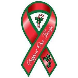  Support Our Troops Red Holiday Ribbon Magnet Automotive