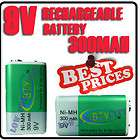 2x 9V 9 Volt 300mAh BTY Green Ni Mh Rechargeable Battery PPS block 