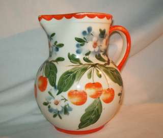   pitcher orange cherries Erphila Art Pottery Czecho Slovakia  