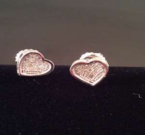 925 Sterling Silver Diamond Ladies Heart Shaped Stud Earrings  
