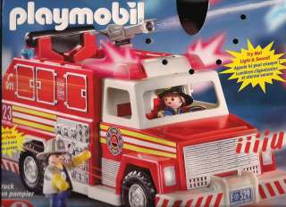 PLAYMOBIL FIRE TRUCK 5843 WITH LIGHT SOUND & WATER PUMP FREE DOMESTIC 