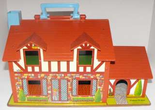 Vintage Fisher Price Little People 952 Brown Tudor House Loaded with 