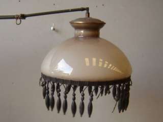 Nice antique bronze & glass hanging lamp # 01927  