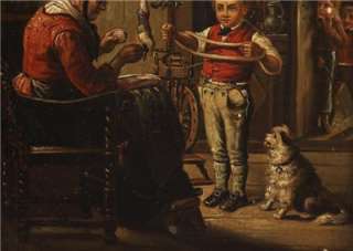 Fine Antique 19th C European Genre German Orig Oil Painting 