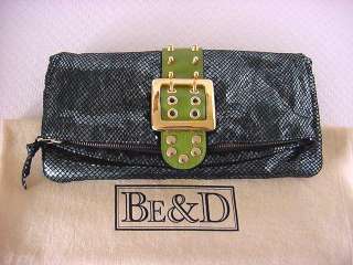 BE&D Clutch Bag Emerald PYTHON Anis Green Leather NEW  