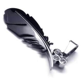 Black Stainless Steel Feather Pendant Necklace Chain 47  