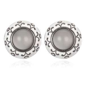  Grey Moon Stone Button Earring CHELINE Jewelry