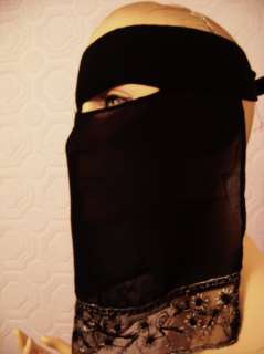 Black Sequin Frill Niqab Nikab Islamic Face Veil Muslim  