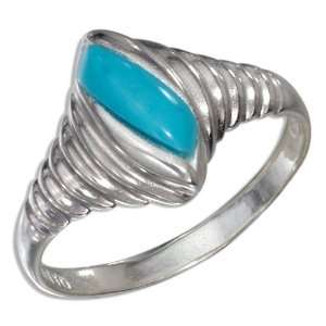 Sterling Silver Fancy Twist Marquis Shrimp Ring with Turquoise Stone 