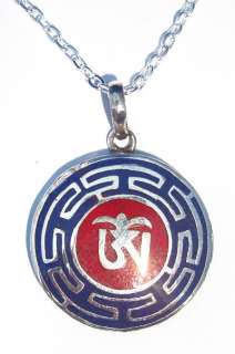 Silver Lapiz Red Coral Om Ohm Necklace Tibetan Jewelry  