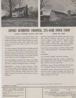 c1950 Real Estate Flyer Canaan NY Stock Farm, Colonial  