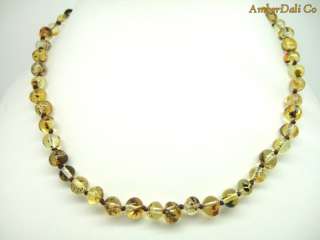 Genuine Baltic Amber Baby Teething Necklace Greenish Round 13 inches 