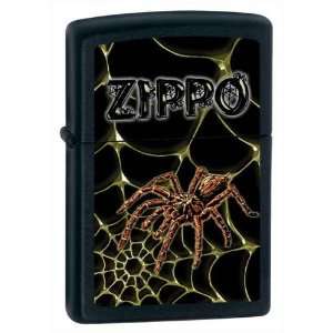  Zippo Custom Lighter   Spider on Web Black Matte Logo 