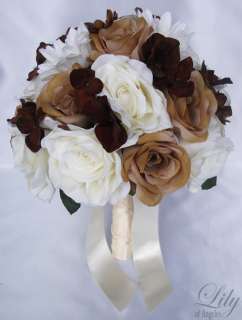 17Pcs Wedding Bridal Bouquet Bride Decoration Flowers Package IVORY 