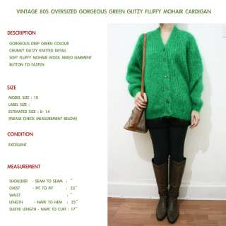VINTAGE OVERSIZED GORGEOUS GREEN GLITZY FLUFFY MOHAIR CARDIGAN  