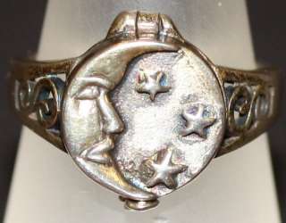 REALLY DIFFERENT SILVER MOON & STARS DRUG COKE RING WITH HIDDEN 