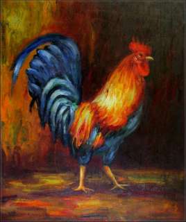 Set of Two Museum Q. Hand Painted Oil Paintings, The Roosters 20x24in 