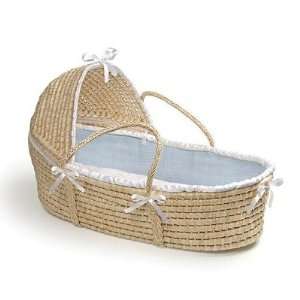  Hooded Moses Basket with Blue Waffle Bedding Baby