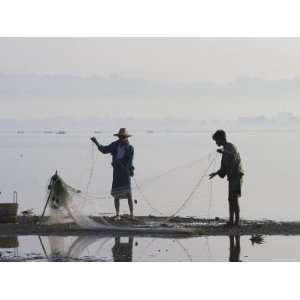  Men Fishing Near U Bein Bridge, Taugthaman Lake, Amarapura 