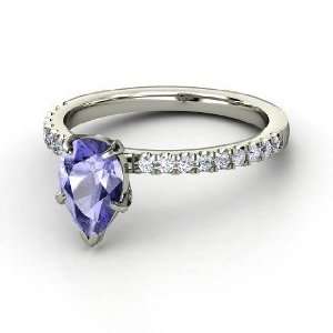  Catherine Ring, Pear Tanzanite 14K White Gold Ring with 